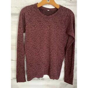 Athleta Top Womens Large Burgundy Spacedye Printed Long Sleeve Workout Thumbhole